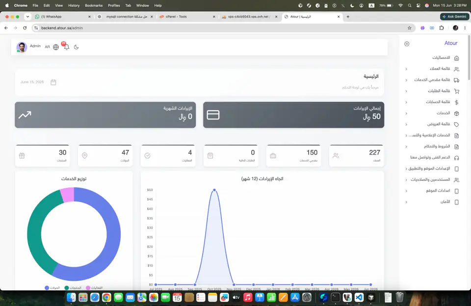 Atour backend dashboard screenshot 1