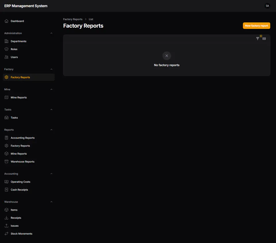 Factory Management - Factory Reports