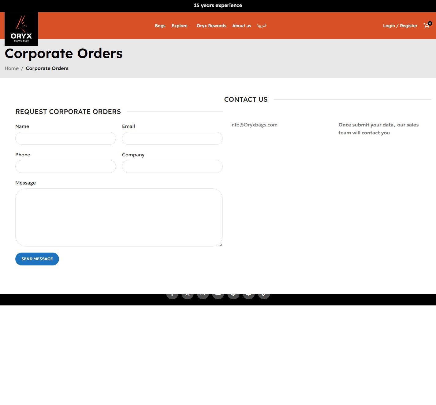 Corporate Orders Page — English