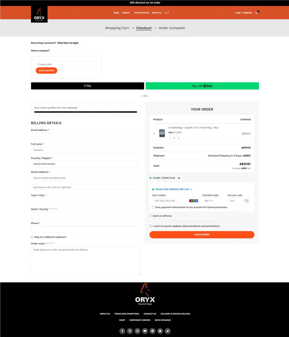 Checkout Page — English