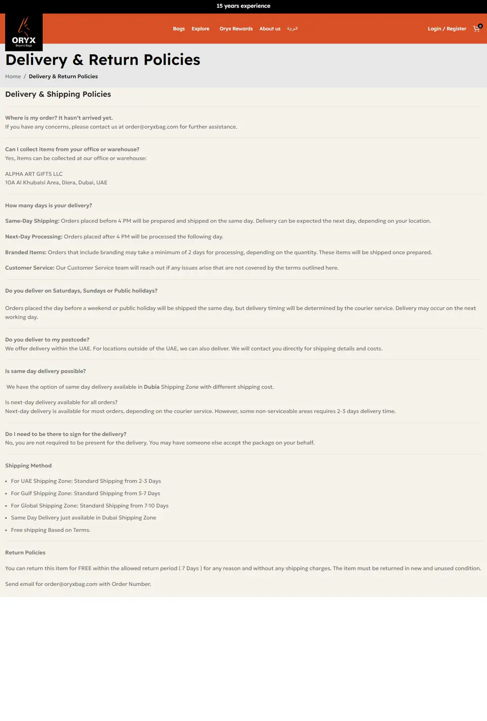 Delivery & Return Policies — English